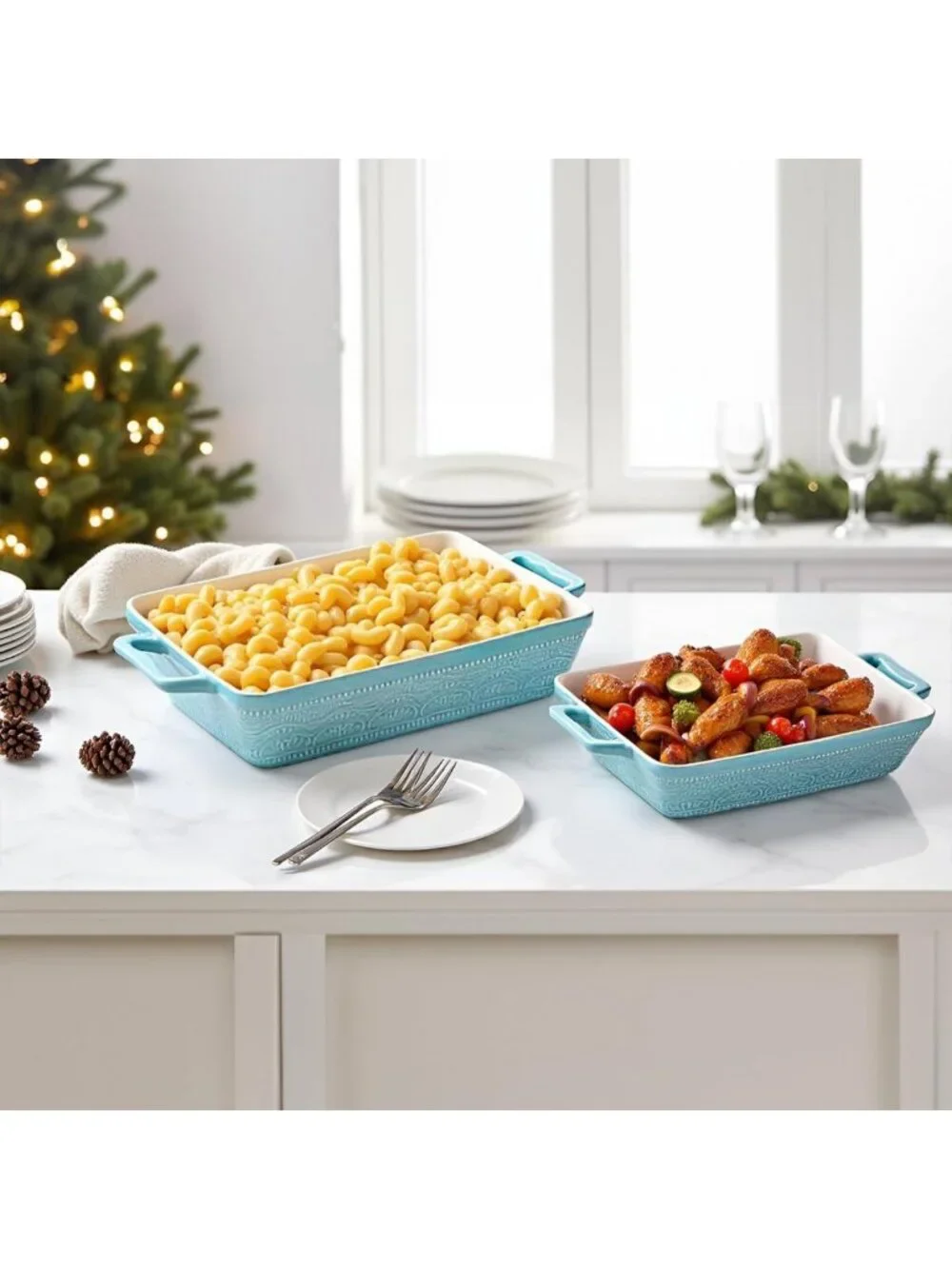 Elegant Set of 3 Ceramic Baking Dishes with Handles - Versatile Casserole